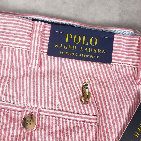 Polo Ralph Lauren Shorts Mens 40 Pink Striped Seersucker 9" Classic-Fit Preppy - Picture 7 of 11